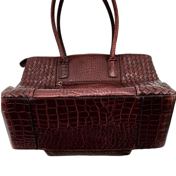 Carla Mancini Woven Croc Leather Tote Bag Brown 12" Vintage Italian Handbag - Picture 4 of 5